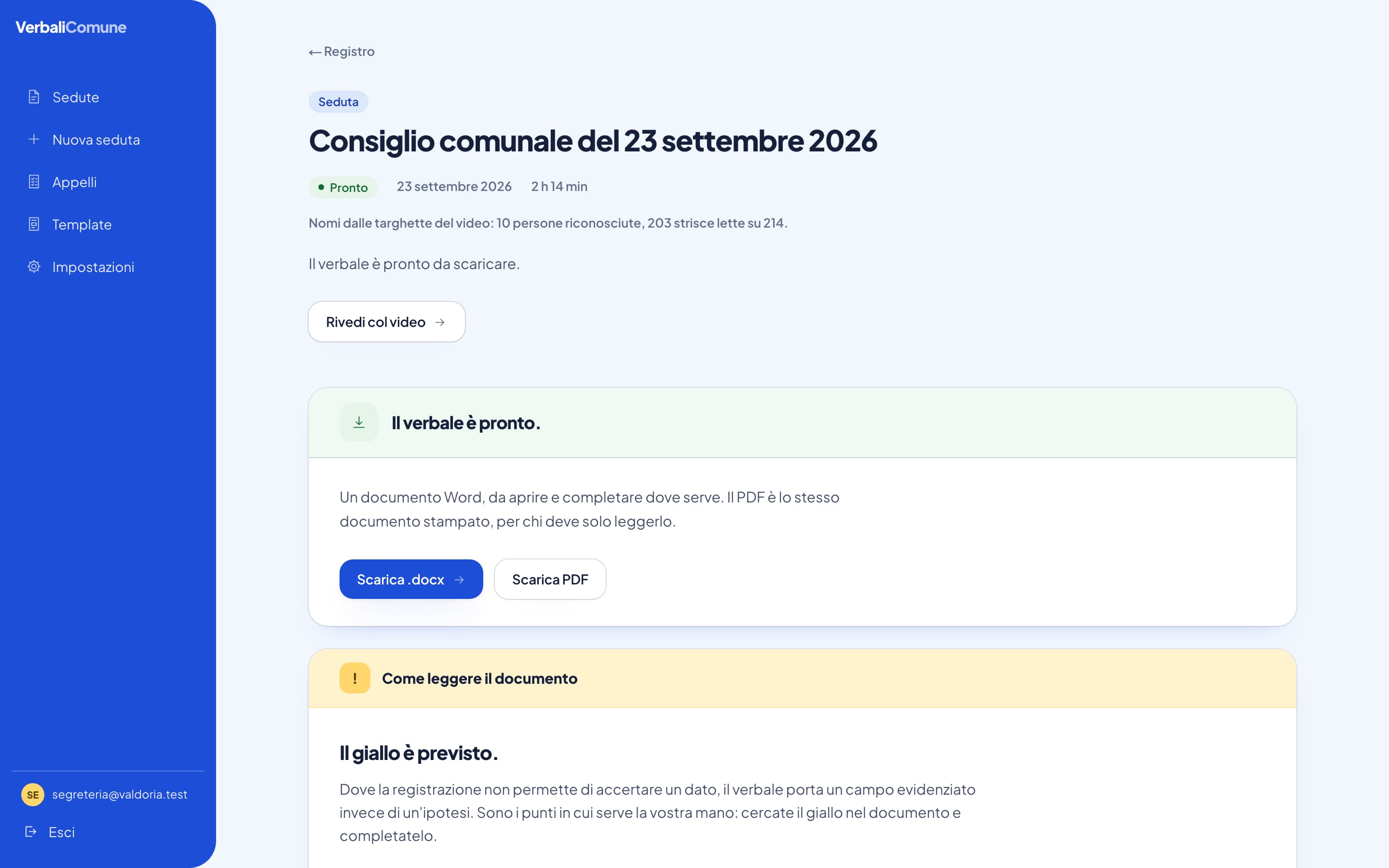 Una seduta inventata con il verbale pronto da scaricare in Word e in PDF.